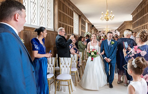 First look moment at Gosfield Hall wedding venue
