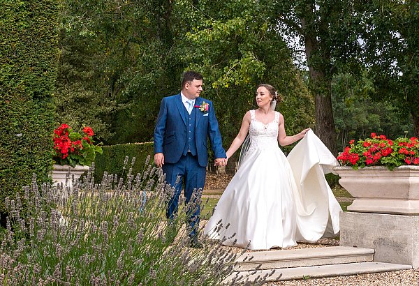 Wedding couple portraits in the gardens at Gosfield Hall Essex