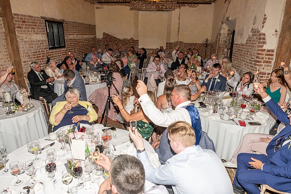 Wedding reception room set up at Leez Priory in Essex